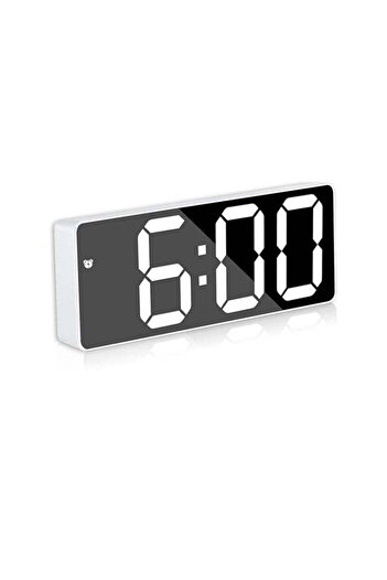 VTM Ceas Digital Alb cu LED Alb, Alarmă, Termometru, Comandă Vocală, Adaptor Inclus