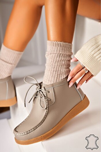 Joana Women's Genuine Leather Boots Grey Delmy