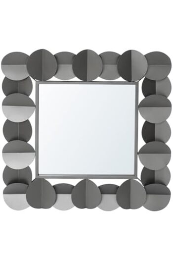 Vanity Living Wall Mirror with Small Circled Pattern, Square Design - Gun Metal Finish, Decorative A