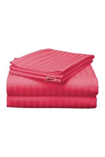 HomePuls King Size Bed Sheet Damask PolyCotton Stripe 1 cm, 230 x 260 cm, Persian Red