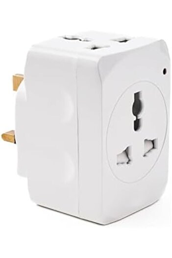 Duravel Universal Travel Power Adapter, 3-Pin UK to Multi-Socket Converter, White