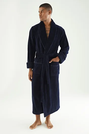 Nuşa Stylish Piping Bamboo Cotton Men's Bathrobe