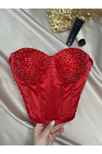 Metay Design Satin Full Stone Embroidered Corset Bustier Stone Model