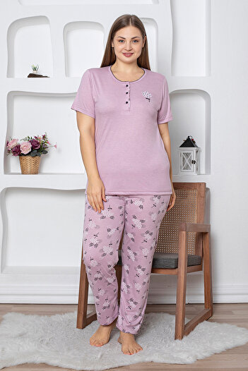 Fulla Moda Daisy Patterned Large Size Pajama Set