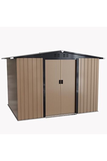 Egardenkart EcoShield Zinc Steel Storage Shed with Double Sliding Doors (Tan)
