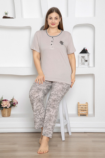 Fulla Moda Floral Patterned Plus Size Pajama Set