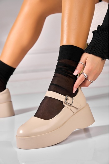Joana Women's Beige Platform Shoes Made of Nabella Eco-Leather