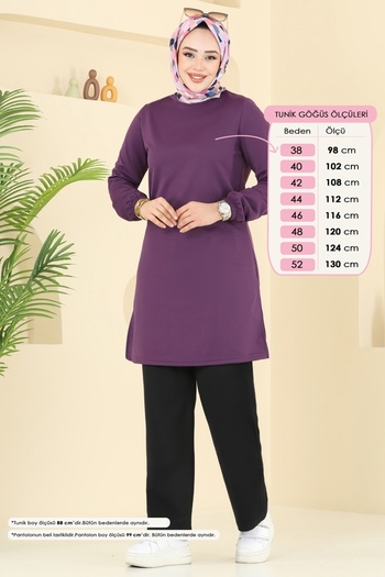 ModaMerve Elastic Cuff Hijab Suit 2670Sl432-Ms Purple&Black