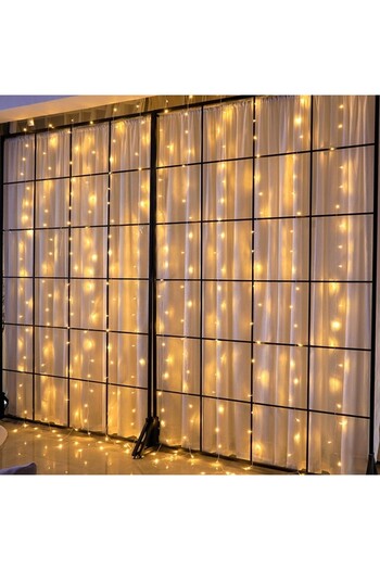 Teo Instalatie Craciun, Tip Perdea, IP44, 6 m x 1 m, 360 LED-uri, Alb cald, 8 jocuri de lumini, Transfor