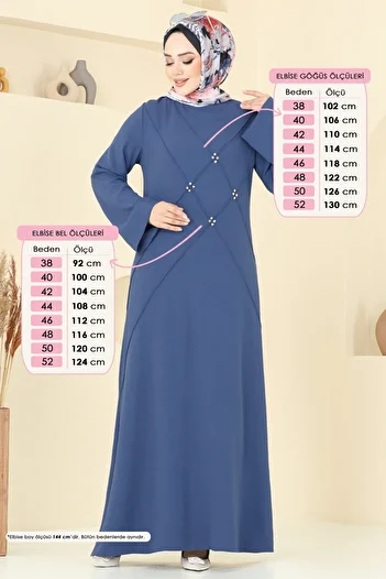 ModaMerve Rochie Hijab cu detalii din piatră 2650SL432-MS Indigo