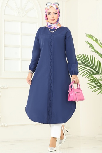 ModaMerve Side Slit T-Shirt Tunic 4109Pm271-Ms Navy