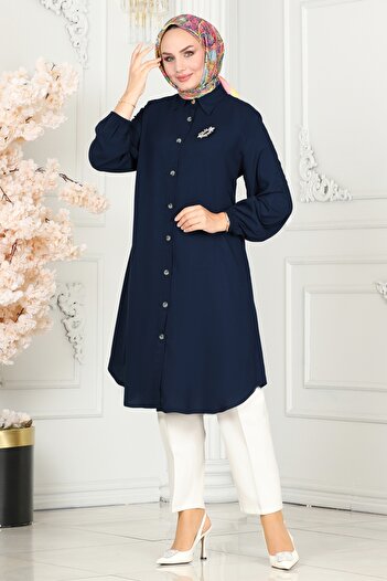 ModaMerve Viscose Tunic with Elastic Cuffs 0171Bg354-Ms Navy