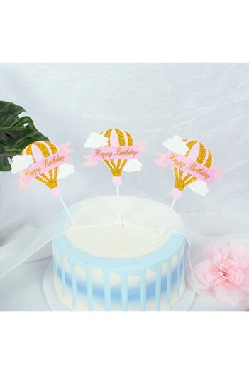 Flippy Set 3 Cake Toppers, Flippy, Hot Air Balloon Model Happy Birthday, Pink Theme