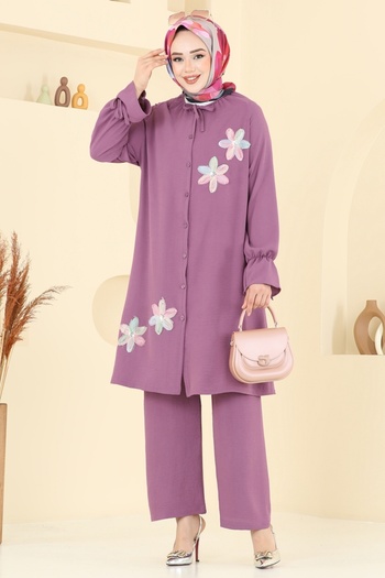 ModaMerve Flower Detail Aerobin Set 6018UZ662-MS Dark Lilac