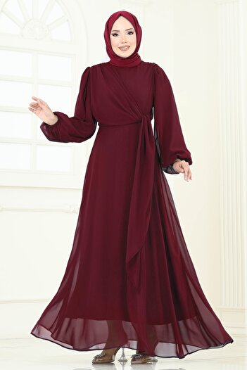 ModaMerve Yandan Bağcıklı Abiye Elbise 6226BSK463-MS Bordo