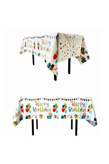 Flippy Foil Tablecloth, Happy Birthday with Balloons Print, 137 x 183 cm, White