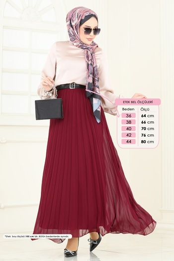 ModaMerve Flounced Chiffon Skirt 6202Bsk463-Ms Burgundy