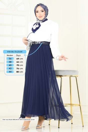 ModaMerve Flounced Chiffon Skirt 6202Bsk463-Ms Navy