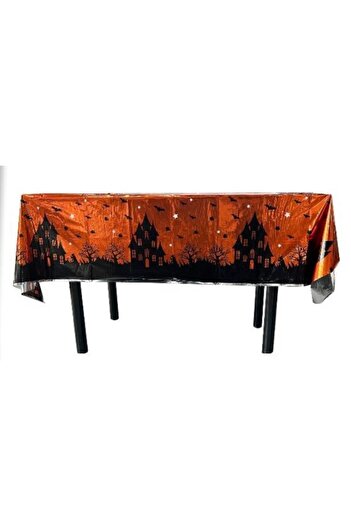 Teo Tablecloth, , Foil, Halloween Print - Haunted House, 137 x 274 cm, Orange