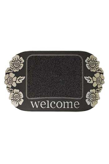TOPI TOY Grey doormat with silver flowers Welcome, 75×45 cm