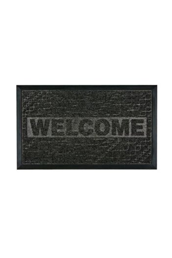 TOPI TOY Decorative entrance door mat, rubber, inscribed message, black with gray, 75X45 cm