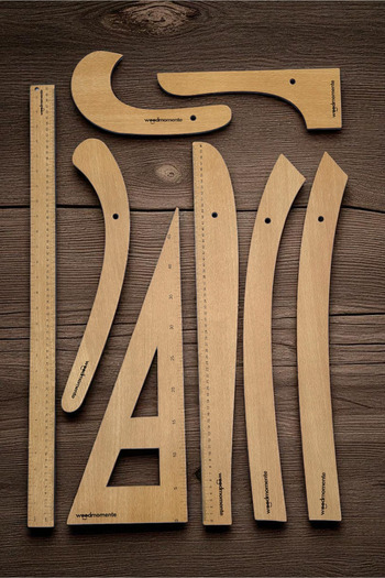 woodmomente 8'li Ahşap Riga Cetvel Takımı-4mm 1. Kalite Kayın MDF-Terzi ve Kalıp Çizim Cetveli Seti