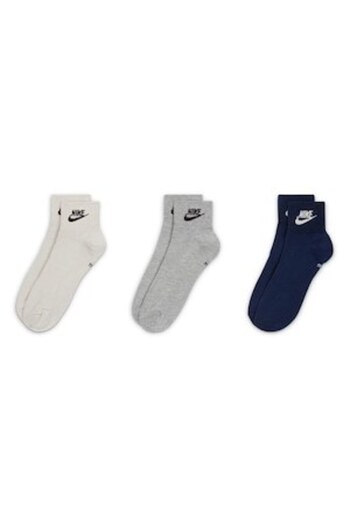 Nike , Set of unisex short socks with logo - 3 pairs, Grey, Light grey, Navy blue, XL