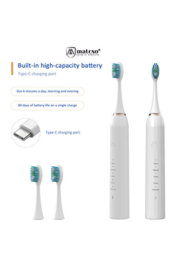 matcso by CSM 4U PRODUCTS® Electric Toothbrush, matcso®, MATCS-M1, Sonic Technology, Portable, Rechargeable, 1200mAh, 5 Cleani