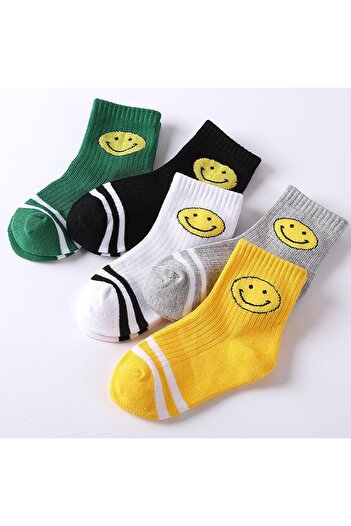 BULUT COLLECTION Çocuk Emoji Desenli Çok Renkli Uzun Çorap Seti 5'li Paket