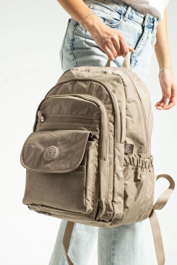 GP GUES POLO Unisex Beige School Bag Large Size Multi Compartment Waterproof Backpack
