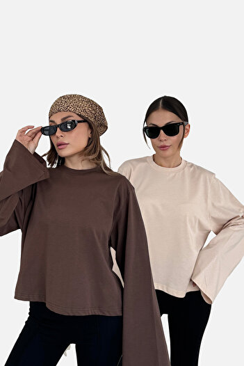 C&City Wide Sleeve Oversize 2 Pack T-Shirt 965 Beige/Brown
