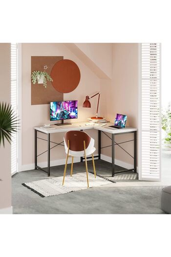 AGD 50-inch L-Shaped Computer and Study Desk by AGD, Versatile for Home and Office Workstation, White Co