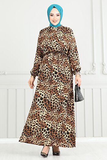 ModaMerve Leopard Pattern Viscose Dress 803Ozn1046-Ms Leopard