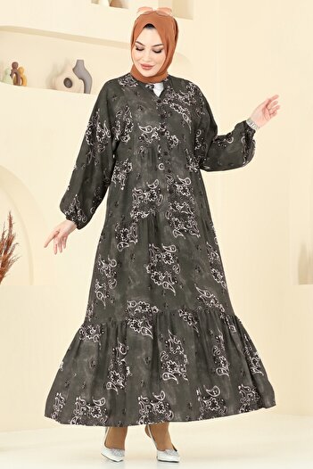 ModaMerve Viscose Dress with Elastic Cuffs 826Ozn1046-Ms Khaki