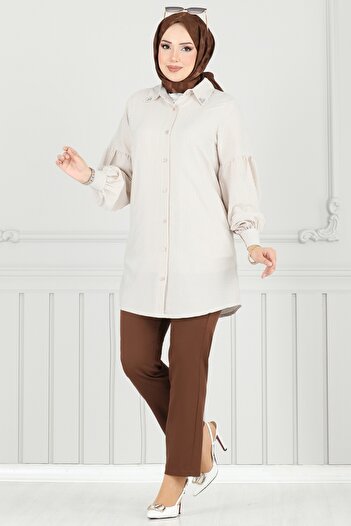 ModaMerve Striped Shirt with Stone Collar 3093Hbs856-Ms Vision