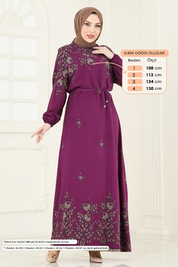 ModaMerve Viscose Dress with Elastic Cuffs 819Ozn1046-Ms Plum