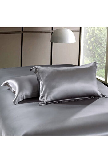 METİNEV Gray Cotton Satin Duvet Cover Set – Double – Soft Textured