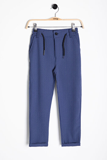 Cansın Mini Blue Boy's Striped Double Leg Seersucker Fabric Trousers 21051