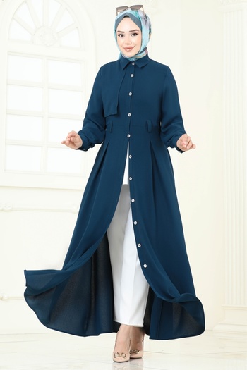 ModaMerve Front Button Dress Ferace 283Asn888-Ms Petrol