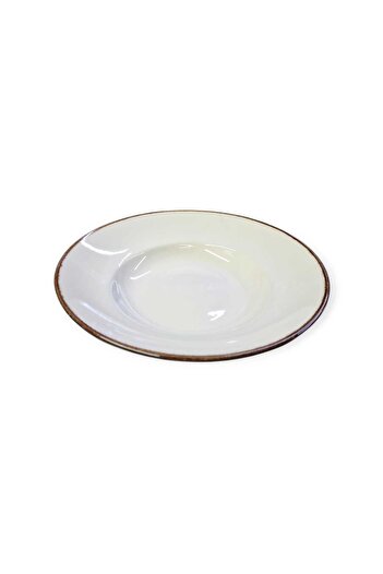 Matar Endüstriyel Mutfak Ekipmanları Porcelain Cream Color Brown Mesh Pasta Plate 27cm