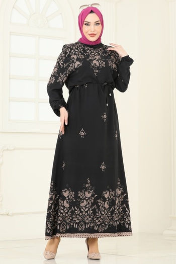 ModaMerve Viscose Dress with Elastic Cuffs 819Ozn1046-Ms Black