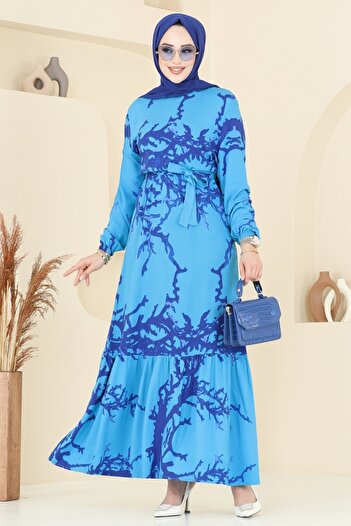 ModaMerve Patterned Viscose Dress 812Ozn1046-Ms Blue