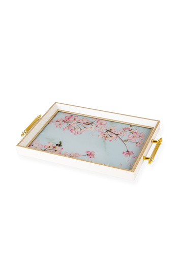 Decorium Sakura Rectangular Tea Coffee Glass Presentation Tray 31X45Cm