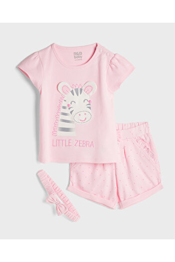 R&B Embroidered Top and Shorts Set with Headband