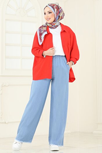 ModaMerve Tassel Hem Denim Pants 9008Ld1070-Ms Light Jeans