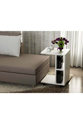UnicUtil UnicUtil Side Coffee Table with Wheels, 45 x 35 x 65 cm, White