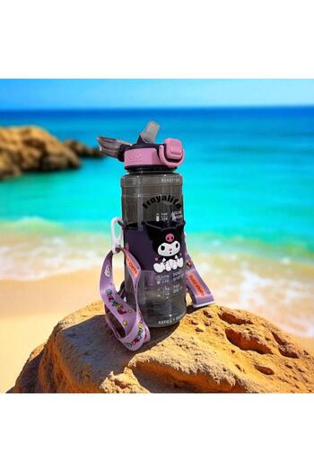 M&B WATER BOTTLE Kuromi Figured Water Bottle with Straw - Daily Sports Water Bottle - School Children's Water Bottle with Colorful Neck Strap 800 ml
