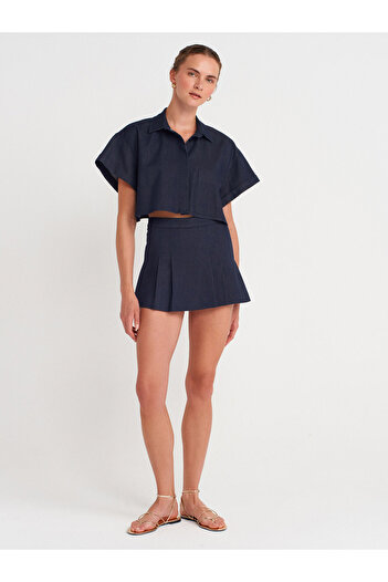 Dilvin 81062 Pleated Bermuda Shorts Skirt-Navy Blue