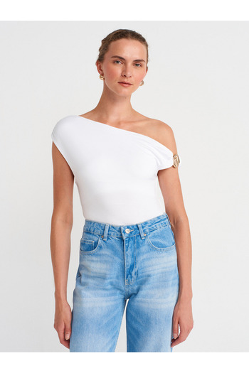 Dilvin 31940 Asymmetric Cut Top-White