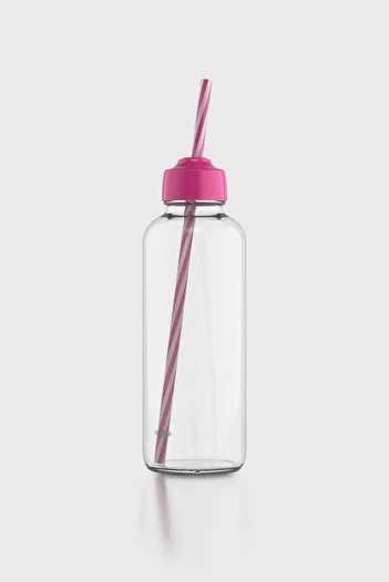 Renga Felix 450 ml Glass Bottle with Straw 181010 Fuchsia